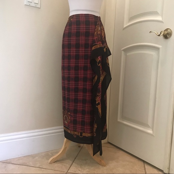 Heraldic silk and wool scarf draped midi skirt - Picture 1 of 6